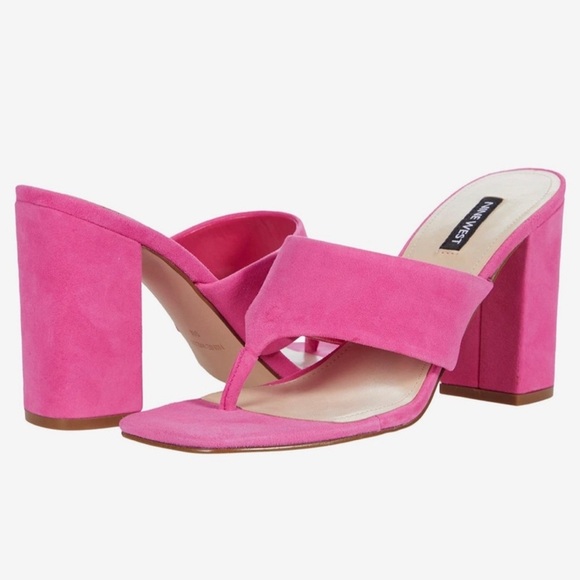 Nine West Gogo Women's Pink Suede Thong Block Heel Dress‎ Sandals Size 7.5 - Picture 1 of 10